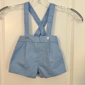 Vintage Baby Blue Suspender Shorts Cross Back 18M Retro Occasion